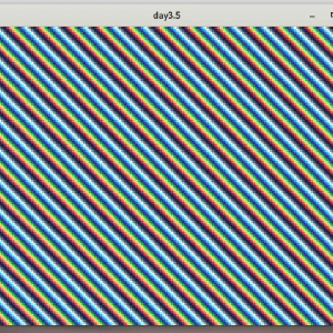 A video of a window showing some scrolling stripes in a few repeated colours.